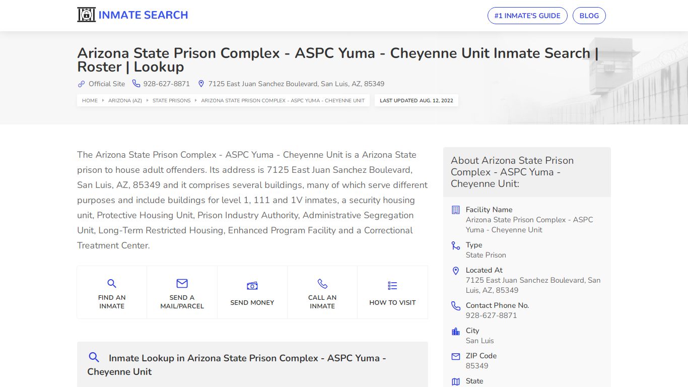 Arizona State Prison Complex - ASPC Yuma - Inmate Lookup